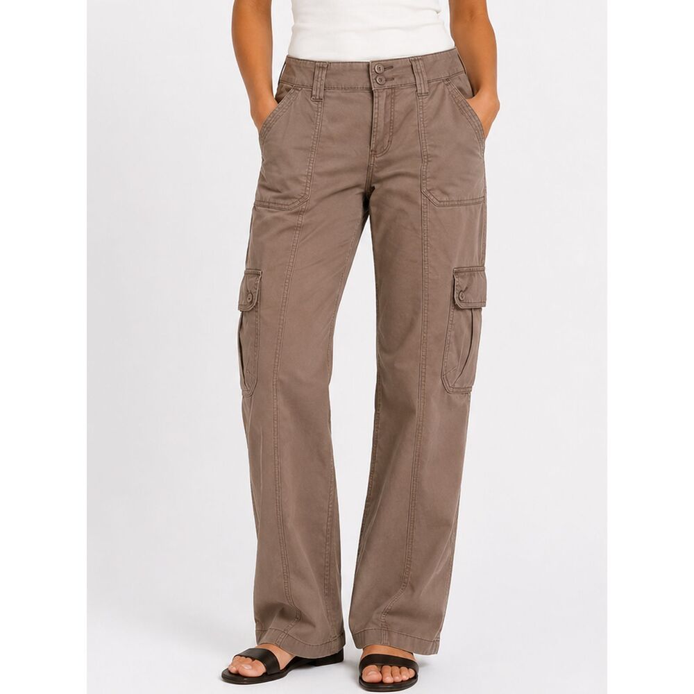 Hollister Brown Cargo Utility Pants Mid Rise Relaxed Boot W28 Long